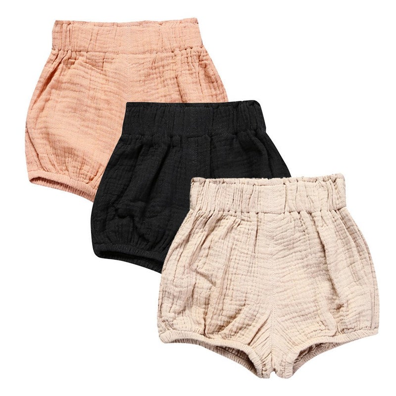 MYGBCPJS Baby Girls Boys 3 Pack Cotton Linen Blend Cute Bloomer Shorts Loose Harem Shorts - Image 1